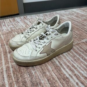 Golden Goose White Leather Sneakers with Beige Star